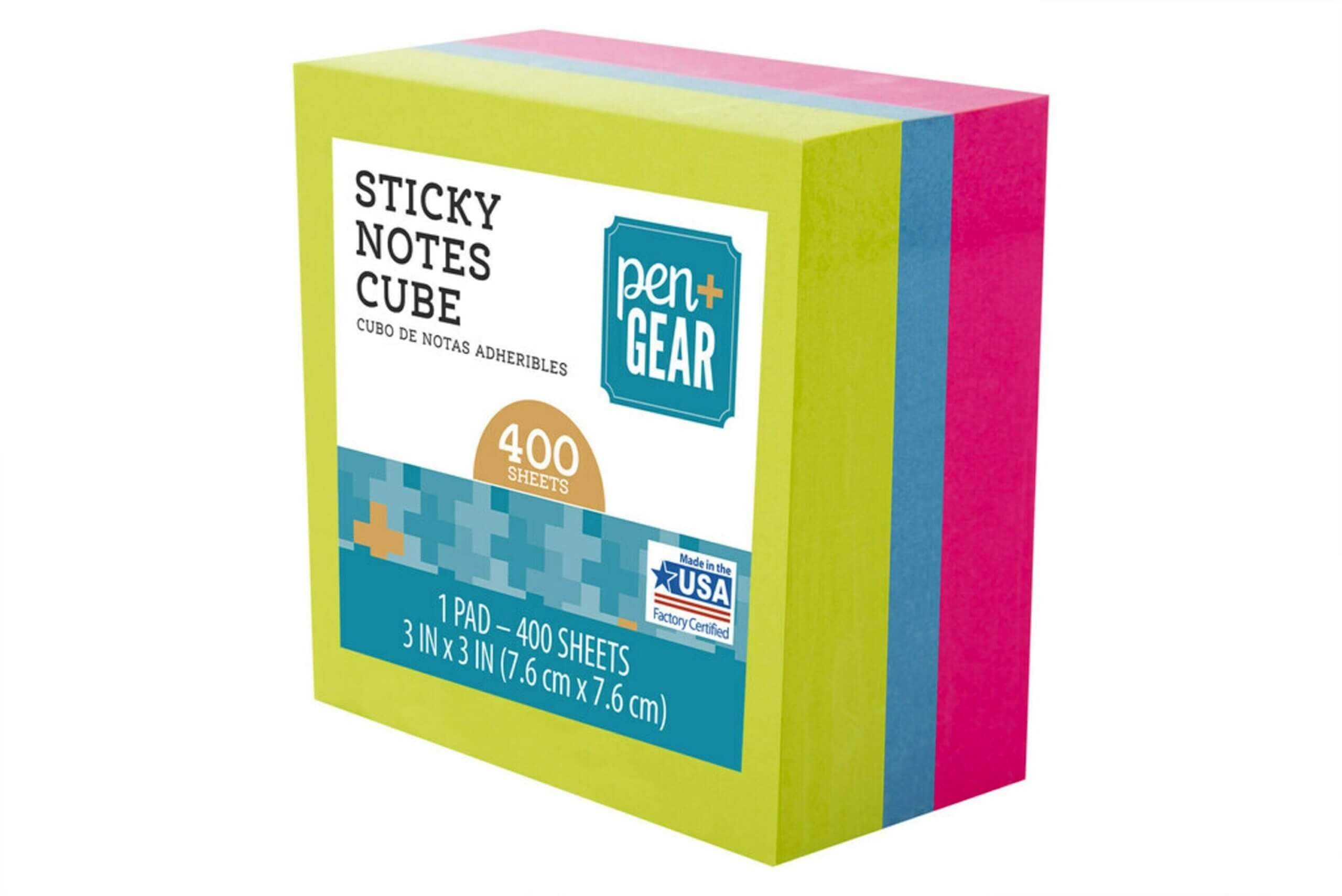 Sticky Notes, 3" x 3", Assorted Colors, 400 Sheets, 1 Cube