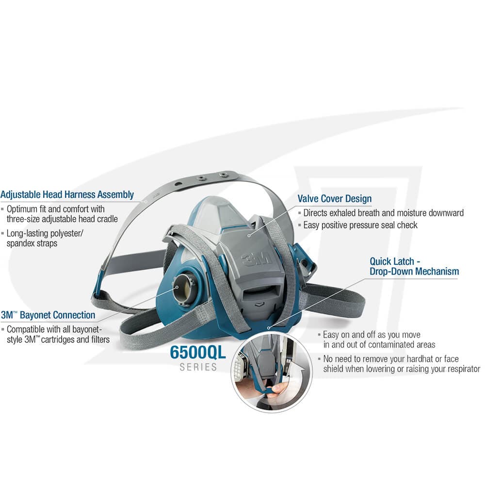 3M™ 6500QL/M Silicone/Nylon Rugged Comfort Reusable Respirator — view 2